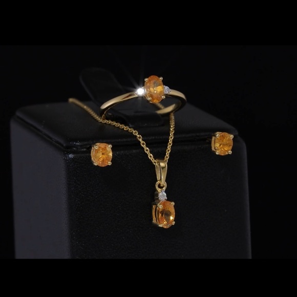 Spessartine Garnet and Moissanite ring sz 6,necklace, earrings NEW - Picture 1 of 3